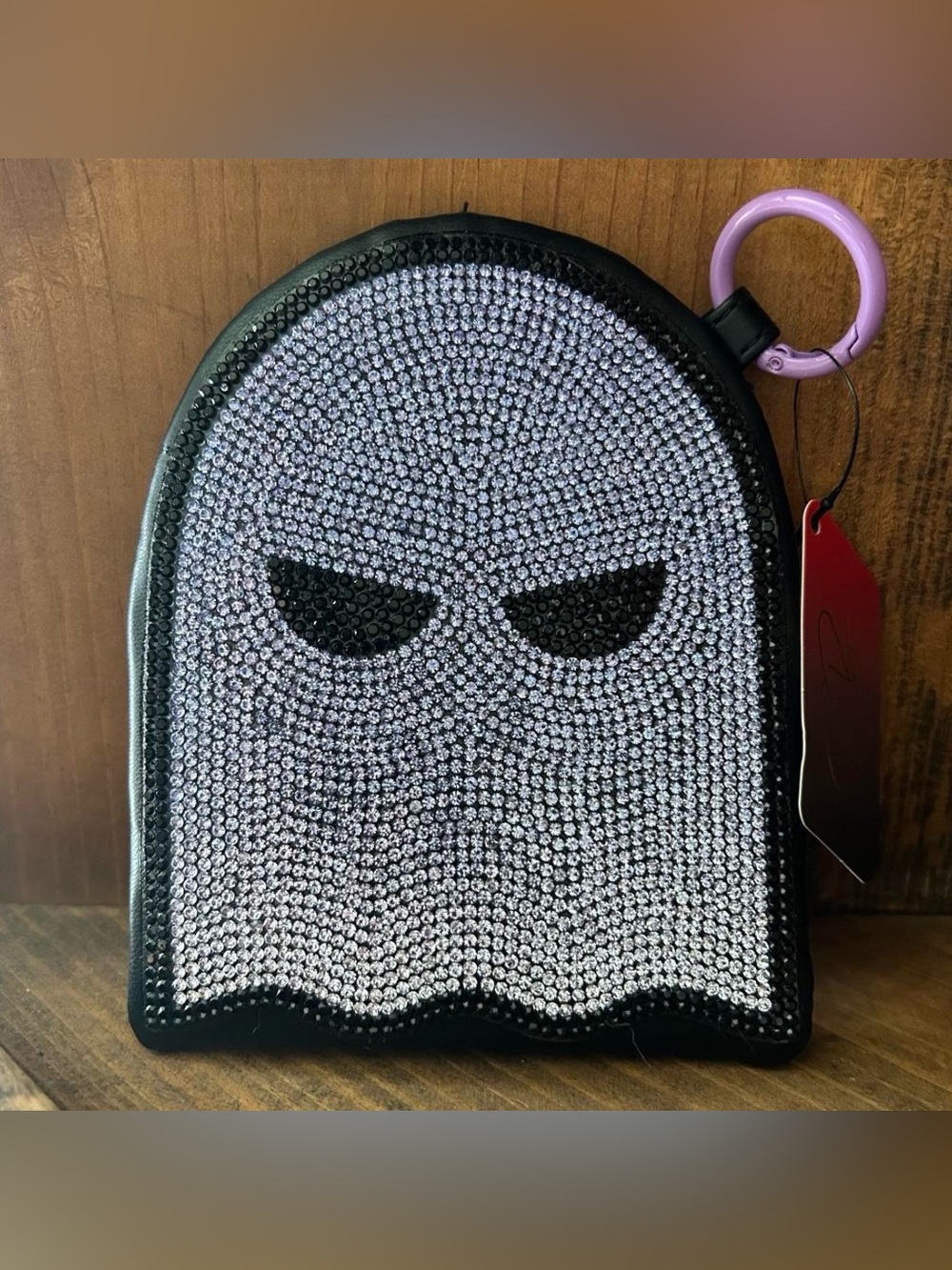 Rhinestone Ghost Coin Pouch Bag Charm Keychain Spooky Goth Bling Halloween New